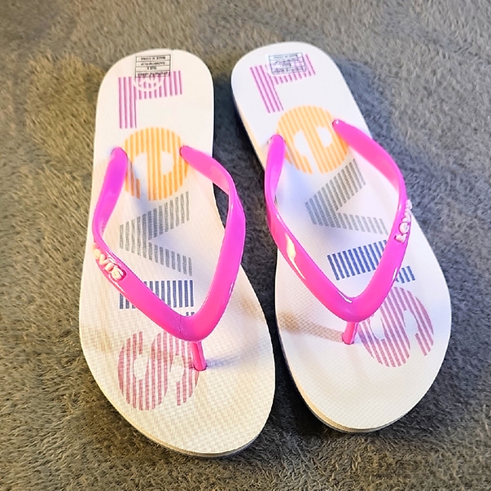NWOT Levis Women's Rainbow-Flip Sandals Flip-Flops Pink/White Sz 6 Slides L3